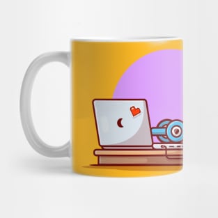 Laptop, Pizza And Headphones Cartoon Vector Icon Illustration Mug